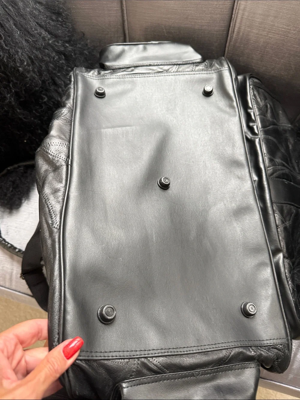 Black Leather Travel Duffle Bag